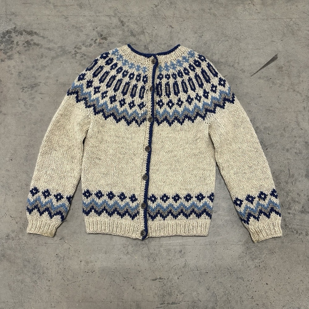Vintage Handmade Icelandic Knit Cardigan Sweater Faire Isle M/L